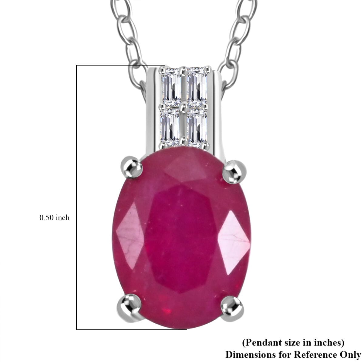 Niassa Ruby (FF) and Diamond 3.00 ctw Pendant Necklace 18 Inches in Rhodium Over Sterling Silver image number 4