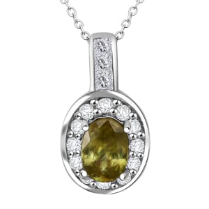 D'Joy Premium Sava Sphene and White Zircon 1.65 ctw Pendant Necklace in Rhodium Over Sterling Silver 20 Inches
