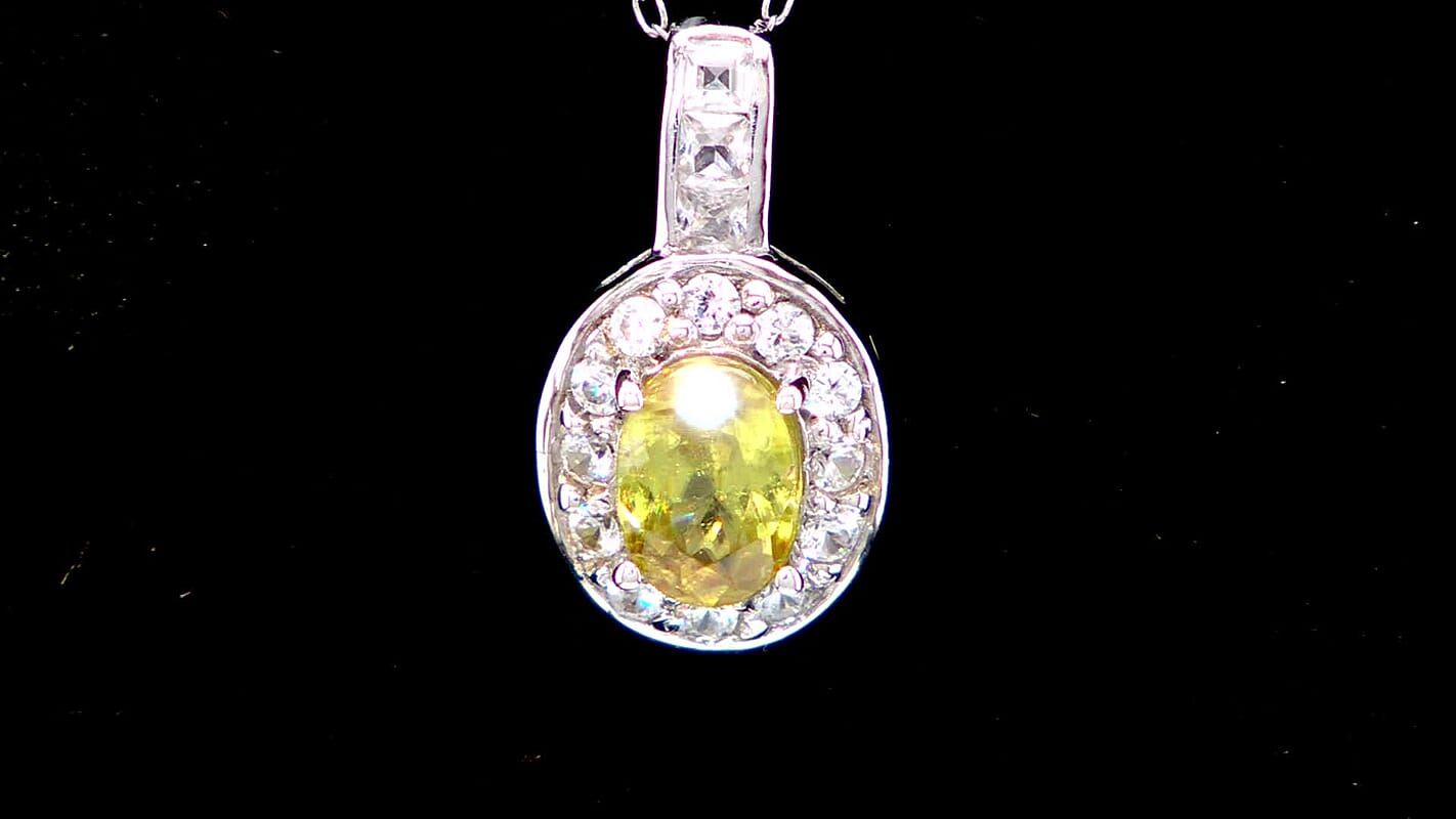D'Joy Premium Sava Sphene and White Zircon 1.65 ctw Pendant Necklace in Rhodium Over Sterling Silver 20 Inches