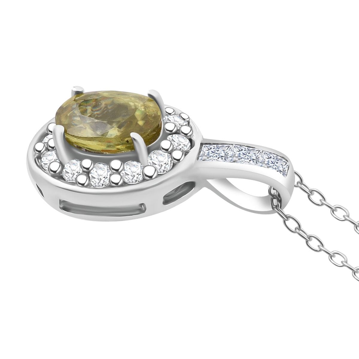 D'Joy Premium Sava Sphene and White Zircon 1.65 ctw Pendant Necklace in Rhodium Over Sterling Silver 20 Inches image number 3