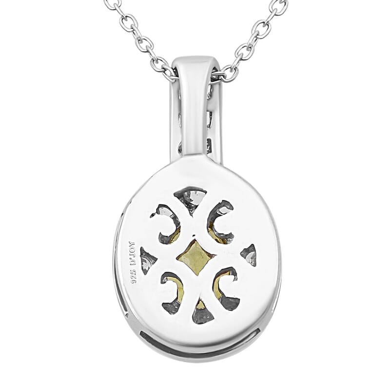 D'Joy Premium Sava Sphene and White Zircon 1.65 ctw Pendant Necklace in Rhodium Over Sterling Silver 20 Inches