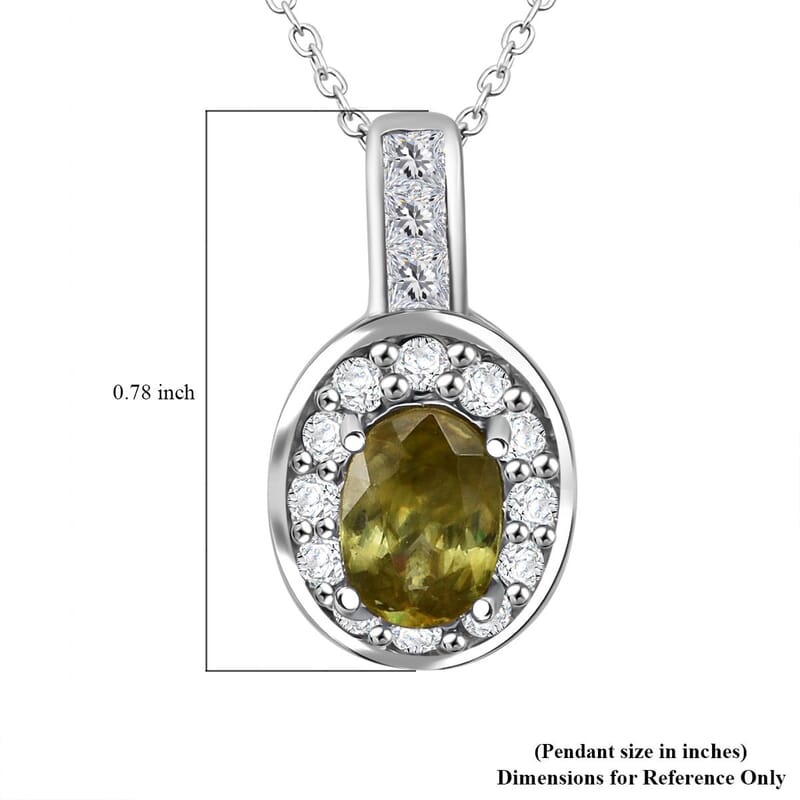 D'Joy Premium Sava Sphene and White Zircon 1.65 ctw Pendant Necklace in Rhodium Over Sterling Silver 20 Inches