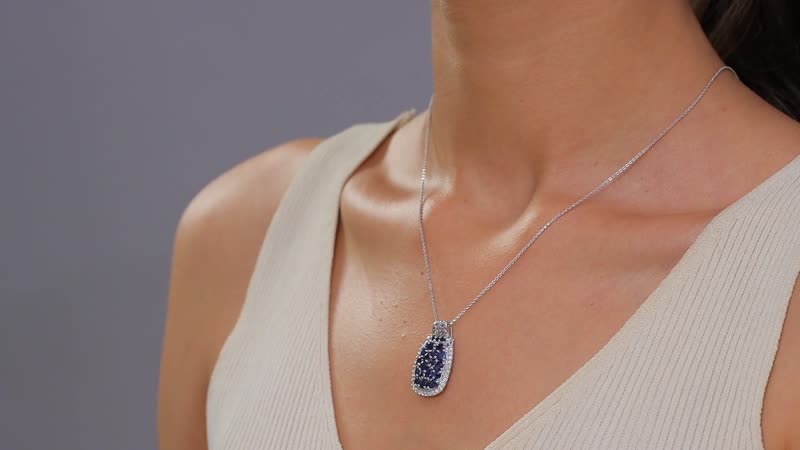 (Do Not Schedule For LS) D'Joy Premium Kanchanaburi Blue Sapphire and Moissanite 3.25 ctw Gilded Dynasty Pendant Necklace in Rhodium Over Sterling Silver 20 Inches