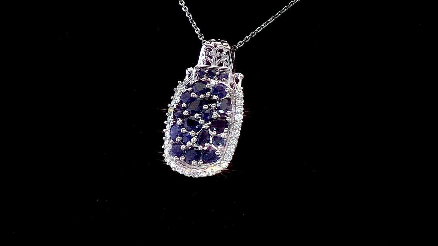 (Do Not Schedule For LS) D'Joy Premium Kanchanaburi Blue Sapphire and Moissanite 3.25 ctw Gilded Dynasty Pendant Necklace in Rhodium Over Sterling Silver 20 Inches