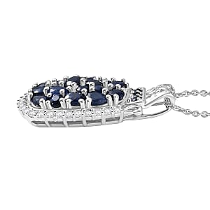 (Do Not Schedule For LS) D'Joy Premium Kanchanaburi Blue Sapphire and Moissanite 3.25 ctw Gilded Dynasty Pendant Necklace in Rhodium Over Sterling Silver 20 Inches
