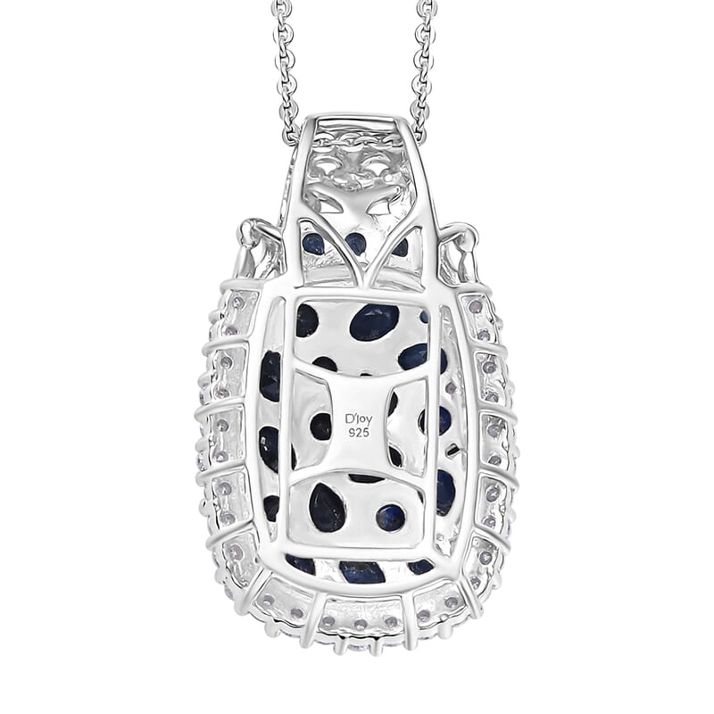 D'Joy Premium Kanchanaburi Blue Sapphire and Moissanite 3.25 ctw Gilded Dynasty Pendant Necklace in Rhodium Over Sterling Silver 20 Inches