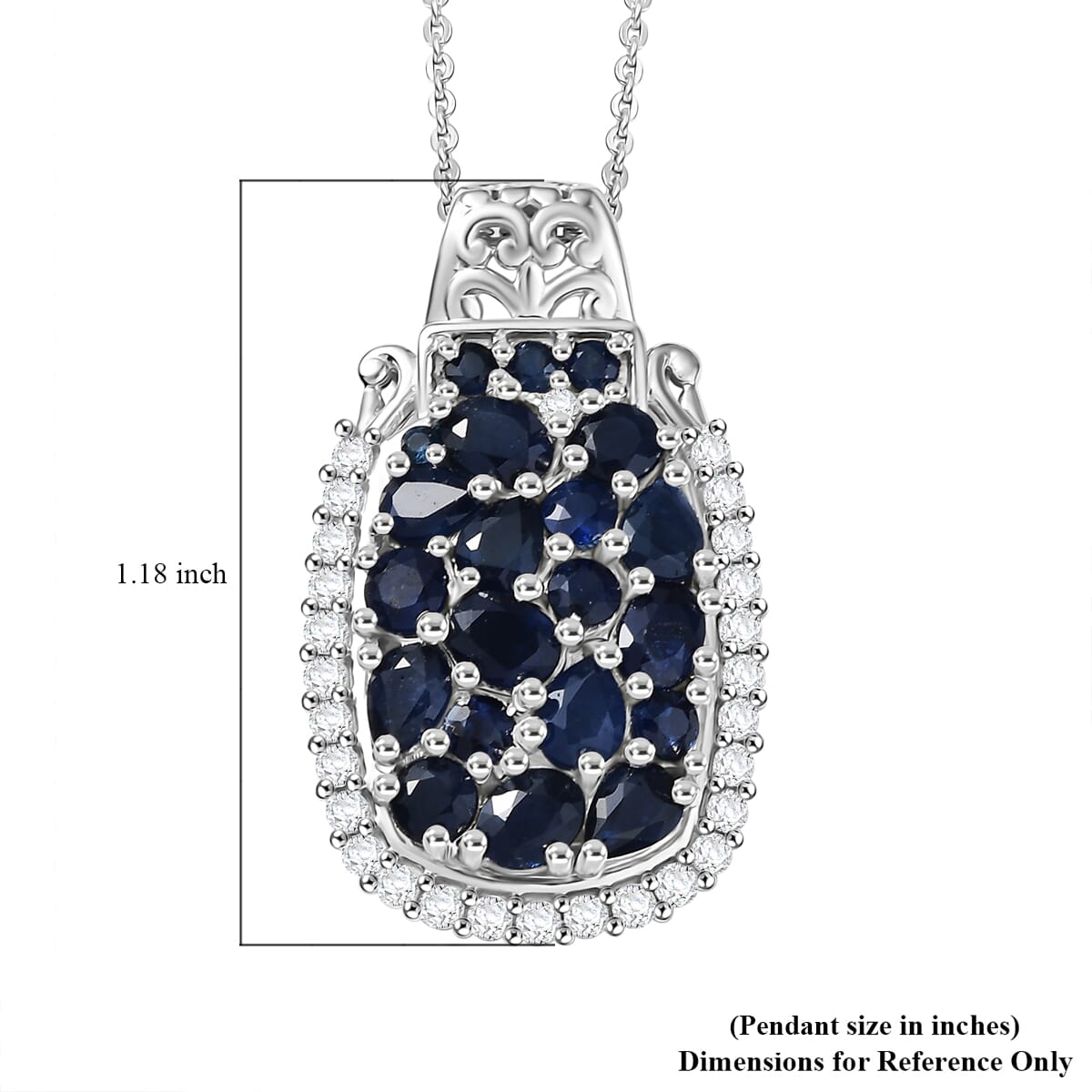 D'Joy Premium Kanchanaburi Blue Sapphire and Moissanite 3.25 ctw Gilded Dynasty Pendant Necklace in Rhodium Over Sterling Silver 20 Inches image number 5