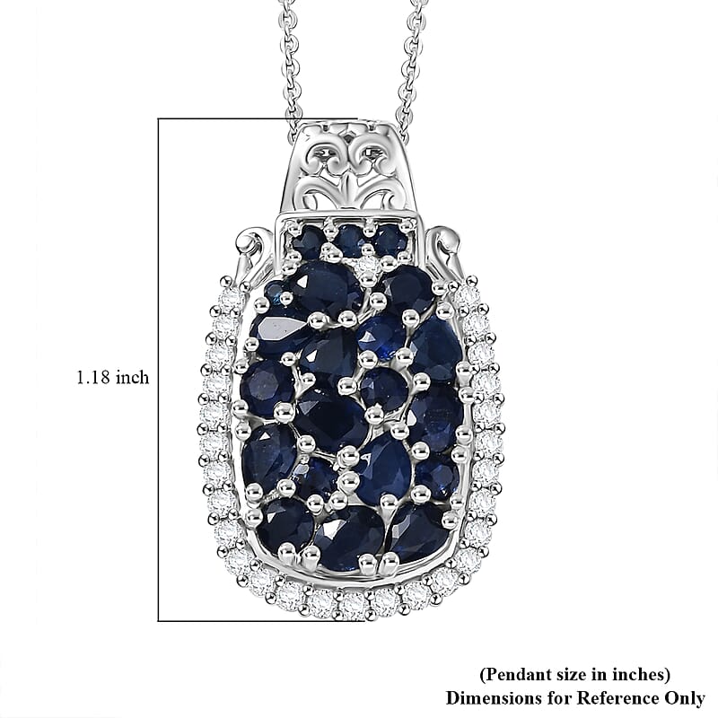 (Do Not Schedule For LS) D'Joy Premium Kanchanaburi Blue Sapphire and Moissanite 3.25 ctw Gilded Dynasty Pendant Necklace in Rhodium Over Sterling Silver 20 Inches