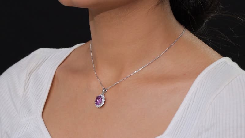 D'Joy Premium Moroccan Amethyst and Moissanite 3.70 ctw Regal Bloom Pendant Necklace in Rhodium Over Sterling Silver 20 Inches