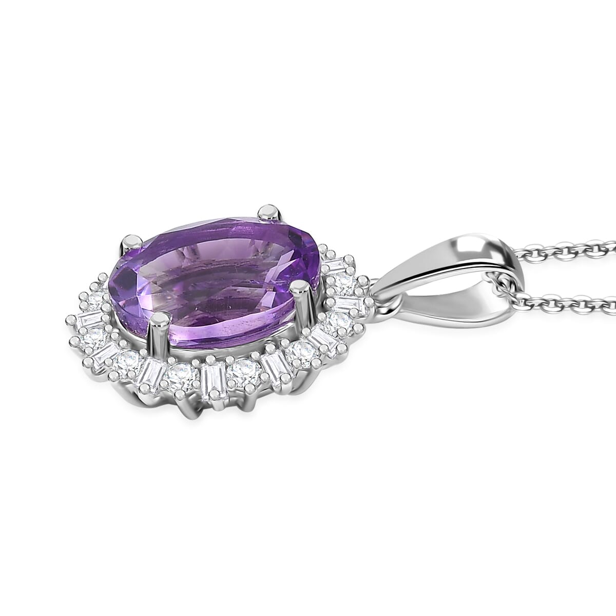 D'Joy Premium Moroccan Amethyst and Moissanite 3.70 ctw Regal Bloom Pendant Necklace in Rhodium Over Sterling Silver 20 Inches image number 3