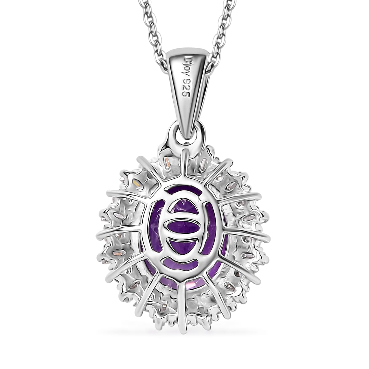 D'Joy Premium Moroccan Amethyst and Moissanite 3.70 ctw Regal Bloom Pendant Necklace in Rhodium Over Sterling Silver 20 Inches image number 4