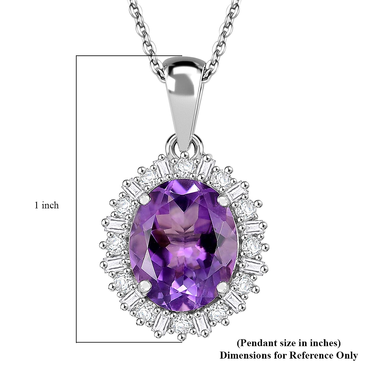D'Joy Premium Moroccan Amethyst and Moissanite 3.70 ctw Regal Bloom Pendant Necklace in Rhodium Over Sterling Silver 20 Inches