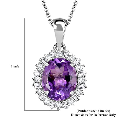 D'Joy Premium Moroccan Amethyst and Moissanite 3.70 ctw Regal Bloom Pendant Necklace in Rhodium Over Sterling Silver 20 Inches