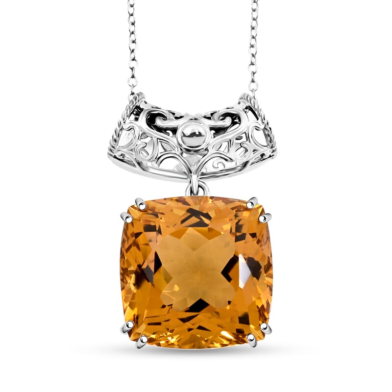 Brazilian Citrine 27.35 ctw Pendant Necklace 20 Inches in Rhodium Over Sterling Silver 