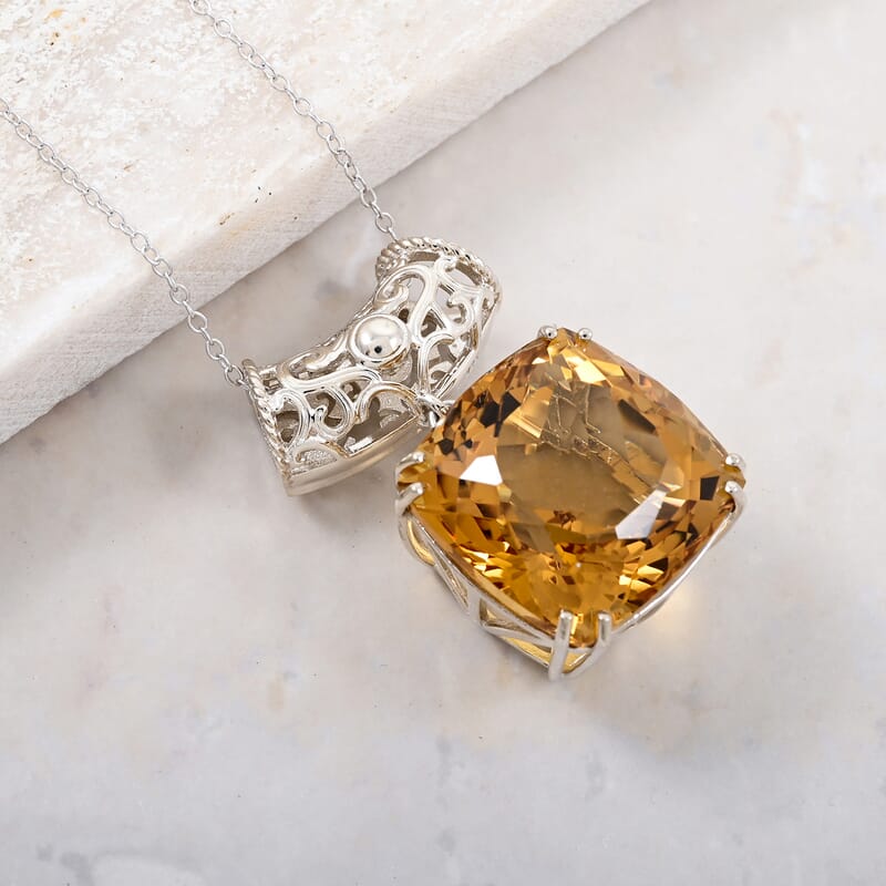 Brazilian Citrine 27.35 ctw Pendant Necklace 20 Inches in Rhodium Over Sterling Silver 