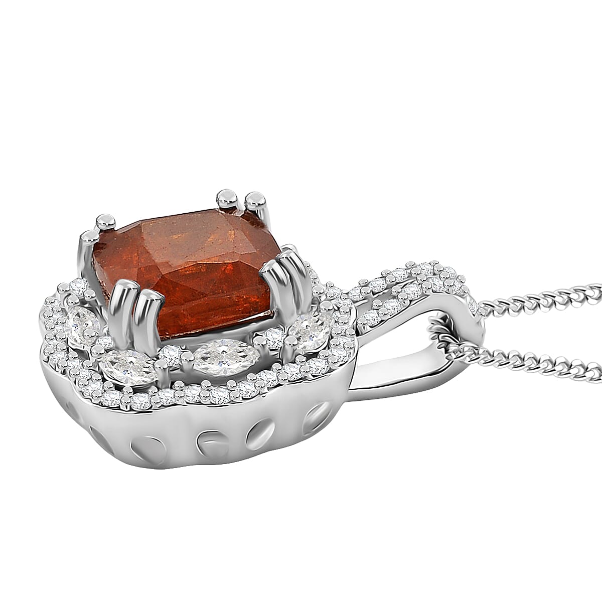 D'Joy Orange Kyanite and White Zircon 3.70 ctw Royal Blossom Halo Pendant Necklace in Rhodium Over Sterling Silver 18 Inches image number 3