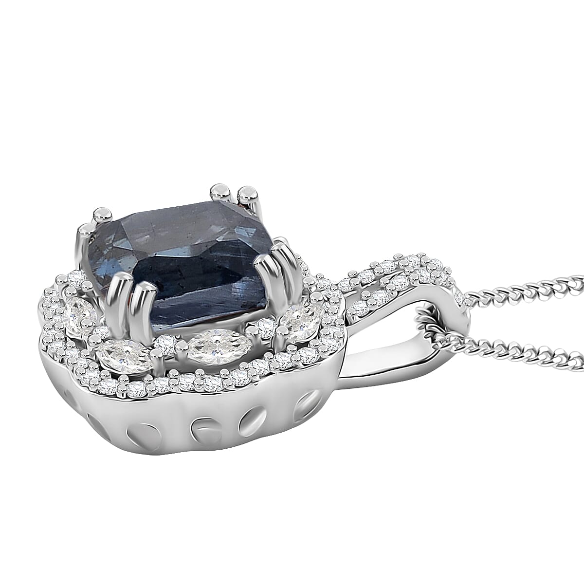 D'Joy Indigo Kyanite, White Zircon Pendant Necklace in Rhodium Over Sterling Silver 4.20 ctw  (18 Inches) image number 3