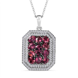 D'Joy Premium Ouro Fino Rubellite and White Zircon 3.00 ctw Crown Cluster Pendant Necklace in Rhodium Over Sterling Silver 20 Inches