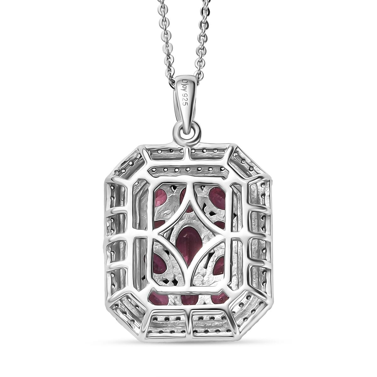 D'Joy Premium Ouro Fino Rubellite and White Zircon 3.00 ctw Crown Cluster Pendant Necklace in Rhodium Over Sterling Silver 20 Inches image number 4