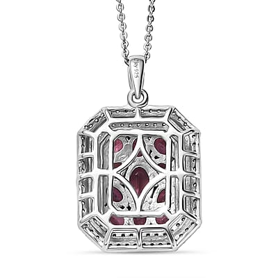D'Joy Premium Ouro Fino Rubellite and White Zircon 3.00 ctw Crown Cluster Pendant Necklace in Rhodium Over Sterling Silver 20 Inches