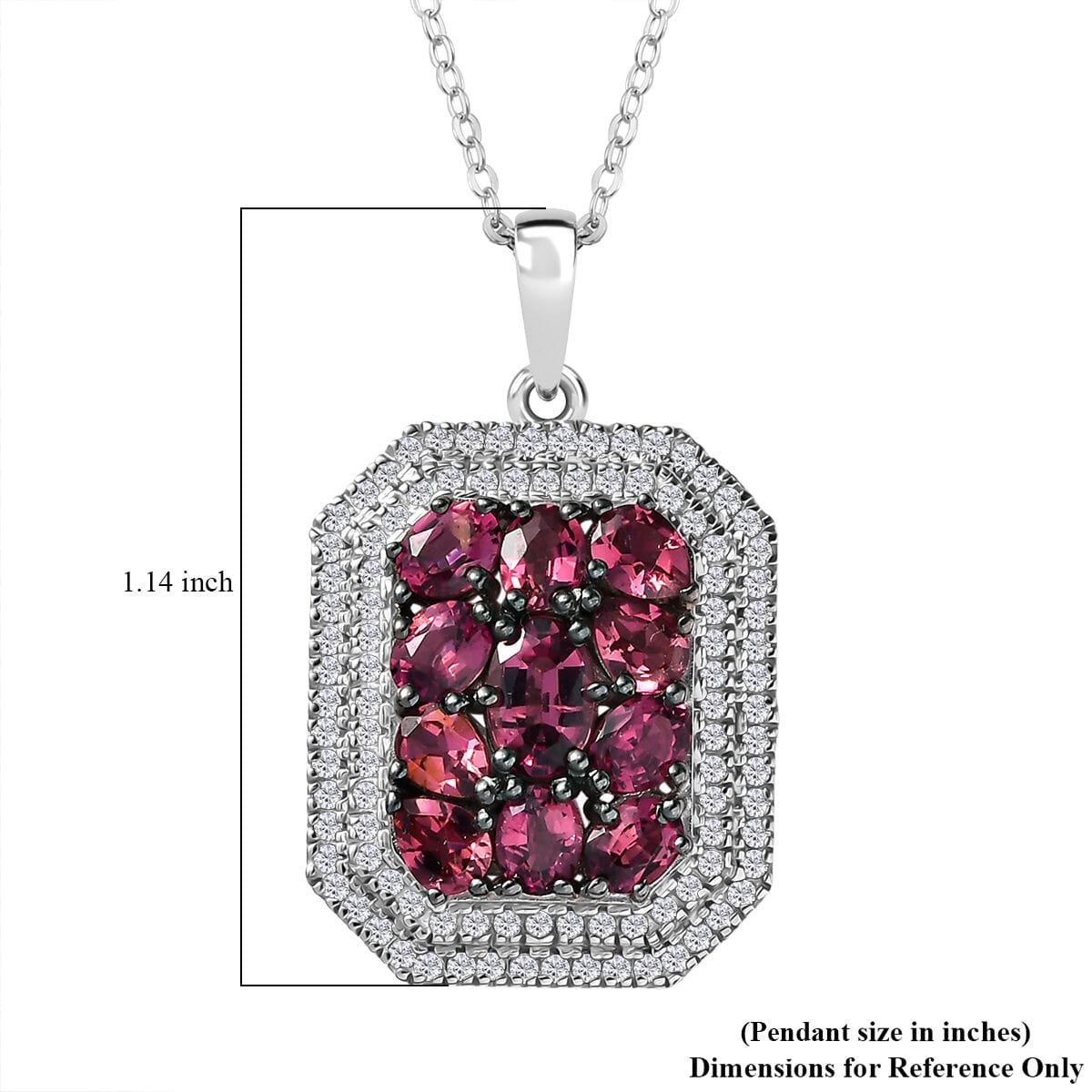 D'Joy Premium Ouro Fino Rubellite and White Zircon 3.00 ctw Crown Cluster Pendant Necklace in Rhodium Over Sterling Silver 20 Inches image number 6
