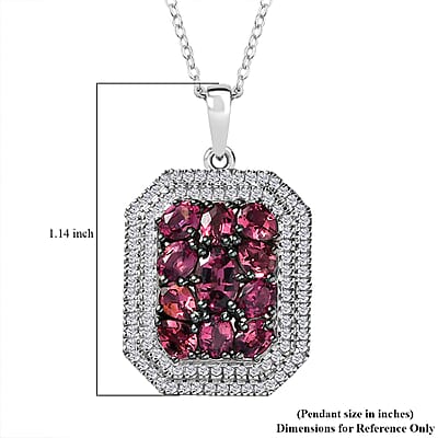 D'Joy Premium Ouro Fino Rubellite and White Zircon 3.00 ctw Crown Cluster Pendant Necklace in Rhodium Over Sterling Silver 20 Inches