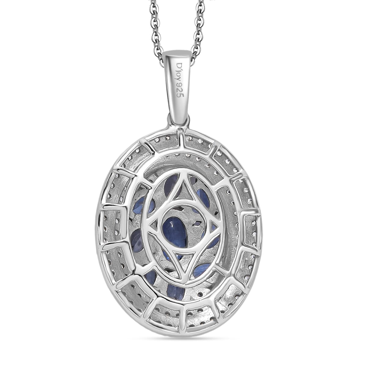 D'Joy Ceylon Blue Sapphire and White Zircon 3.00 ctw Crown Cluster Pendant Necklace in Rhodium Over Sterling Silver 20 Inches image number 4