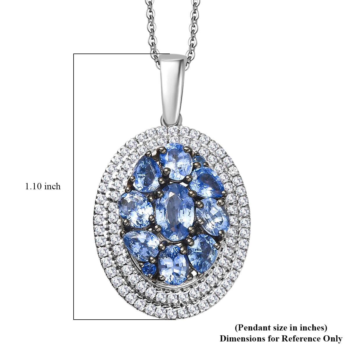 D'Joy Ceylon Blue Sapphire and White Zircon 3.00 ctw Crown Cluster Pendant Necklace in Rhodium Over Sterling Silver 20 Inches image number 6