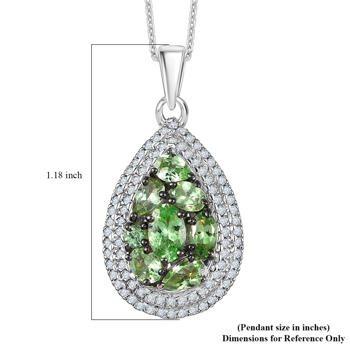 D'Joy Premium Tsavorite Garnet and White Zircon 2.50 ctw Crown Cluster Pendant Necklace in Rhodium Over Sterling Silver 20 Inches image number 6