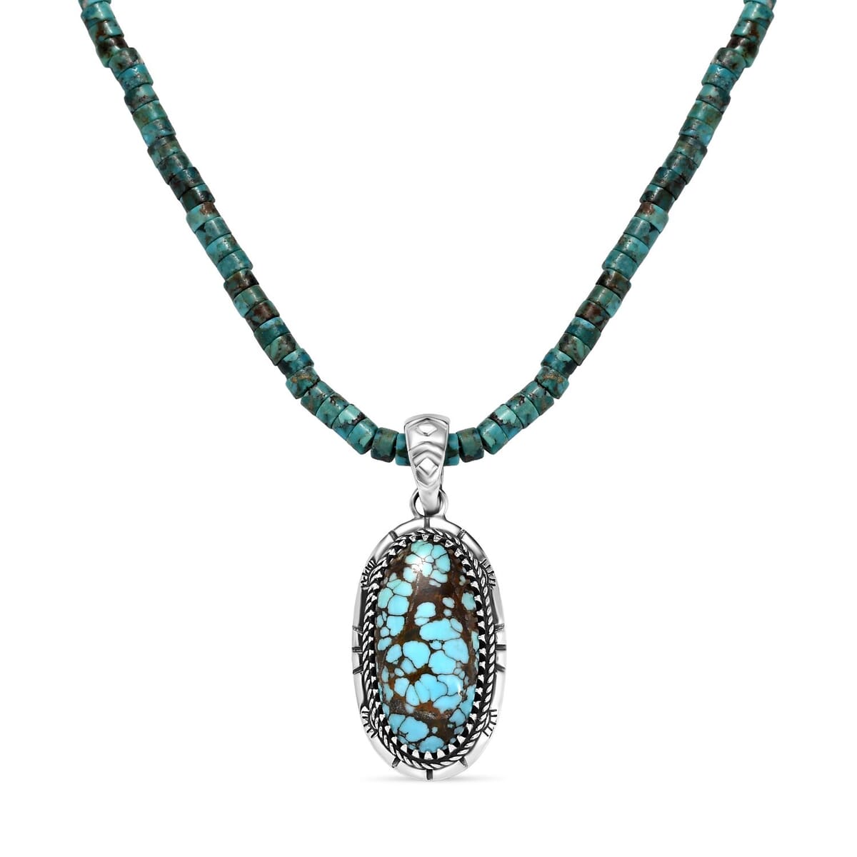 Premium Blue Moon Turquoise and Royston Turquoise 76.70 ctw Pendant Necklace in Rhodium Over and Black Oxidized Sterling Silver 20 Inches image number 0
