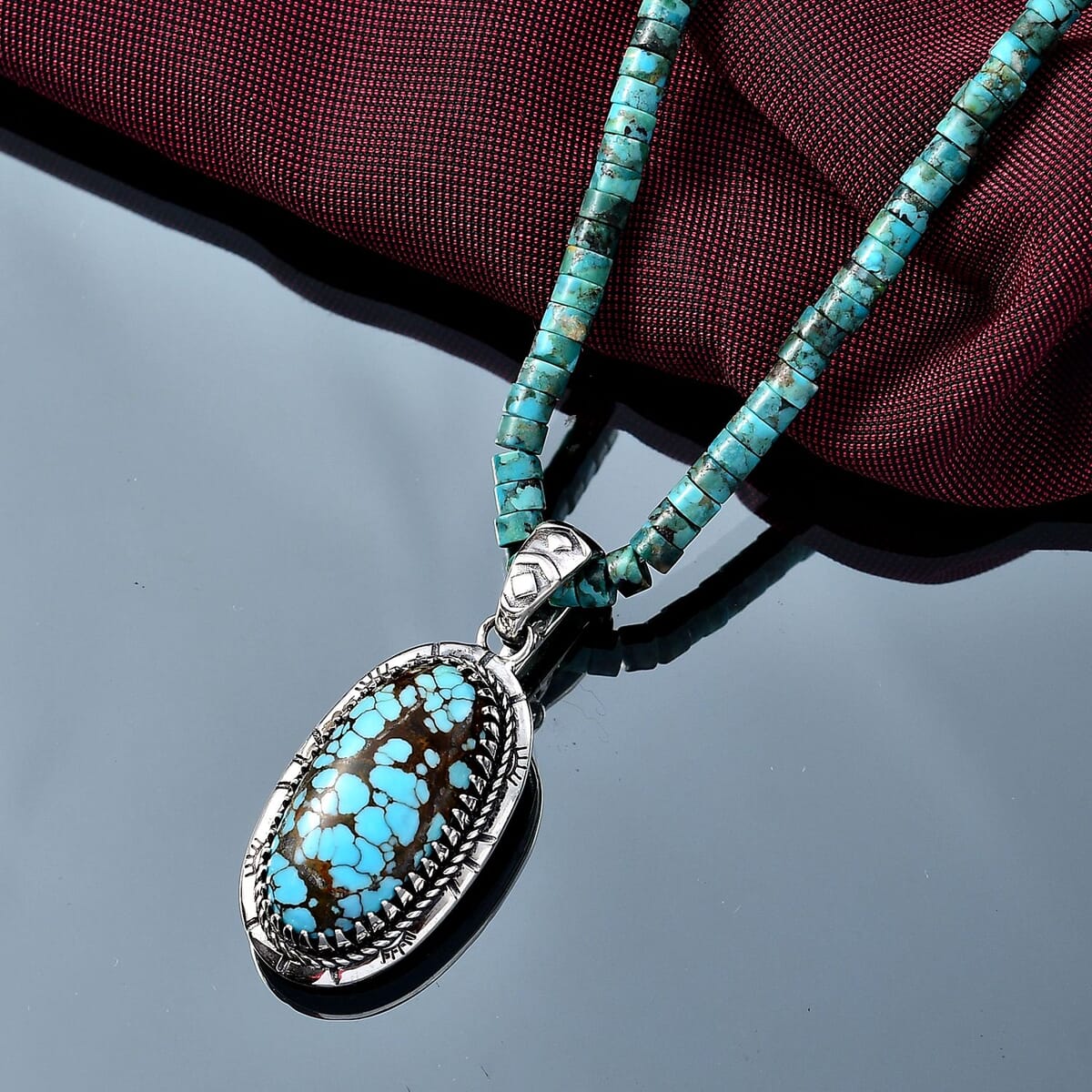 Premium Blue Moon Turquoise and Royston Turquoise 76.70 ctw Pendant Necklace in Rhodium Over and Black Oxidized Sterling Silver 20 Inches image number 1