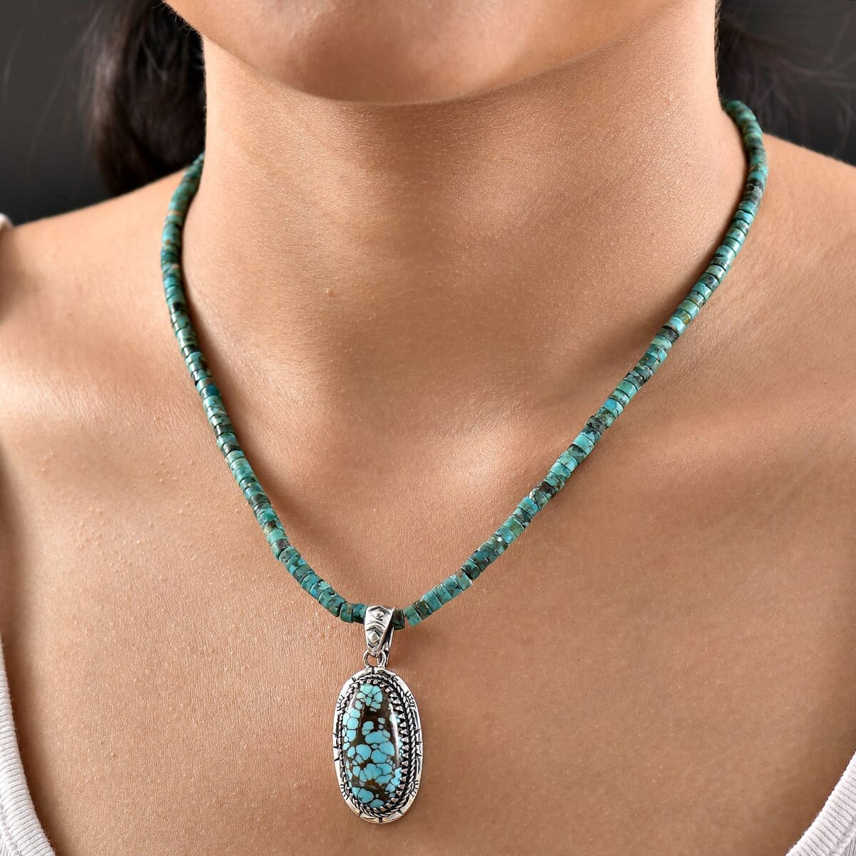 Premium Blue Moon Turquoise and Royston Turquoise 76.70 ctw Pendant Necklace in Rhodium Over and Black Oxidized Sterling Silver 20 Inches image number 2