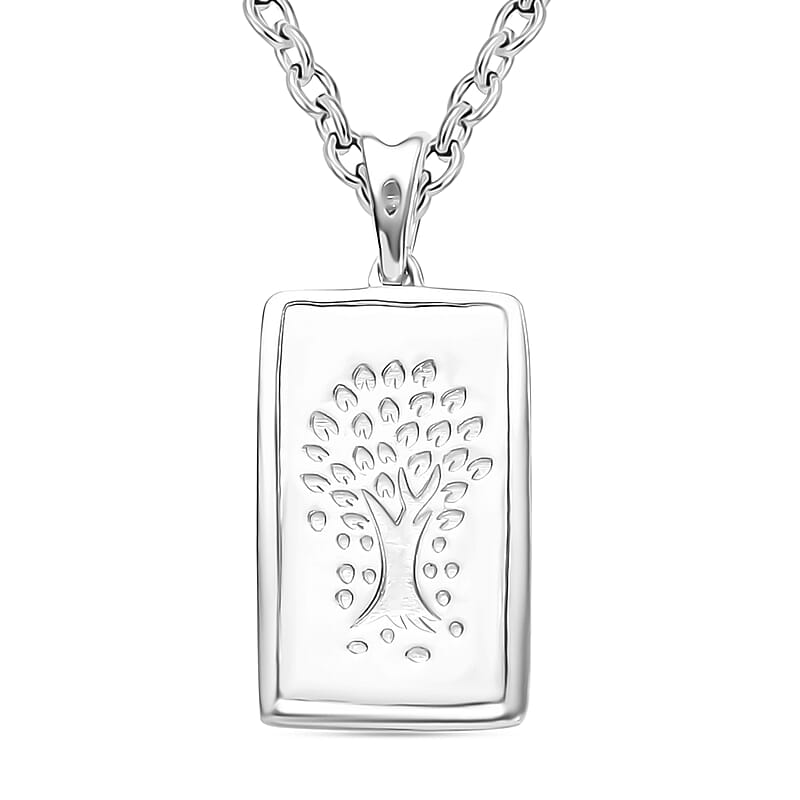 Tree of Life Bar Pendant Necklace in 10K White Gold 2.1 Grams 20 Inches
