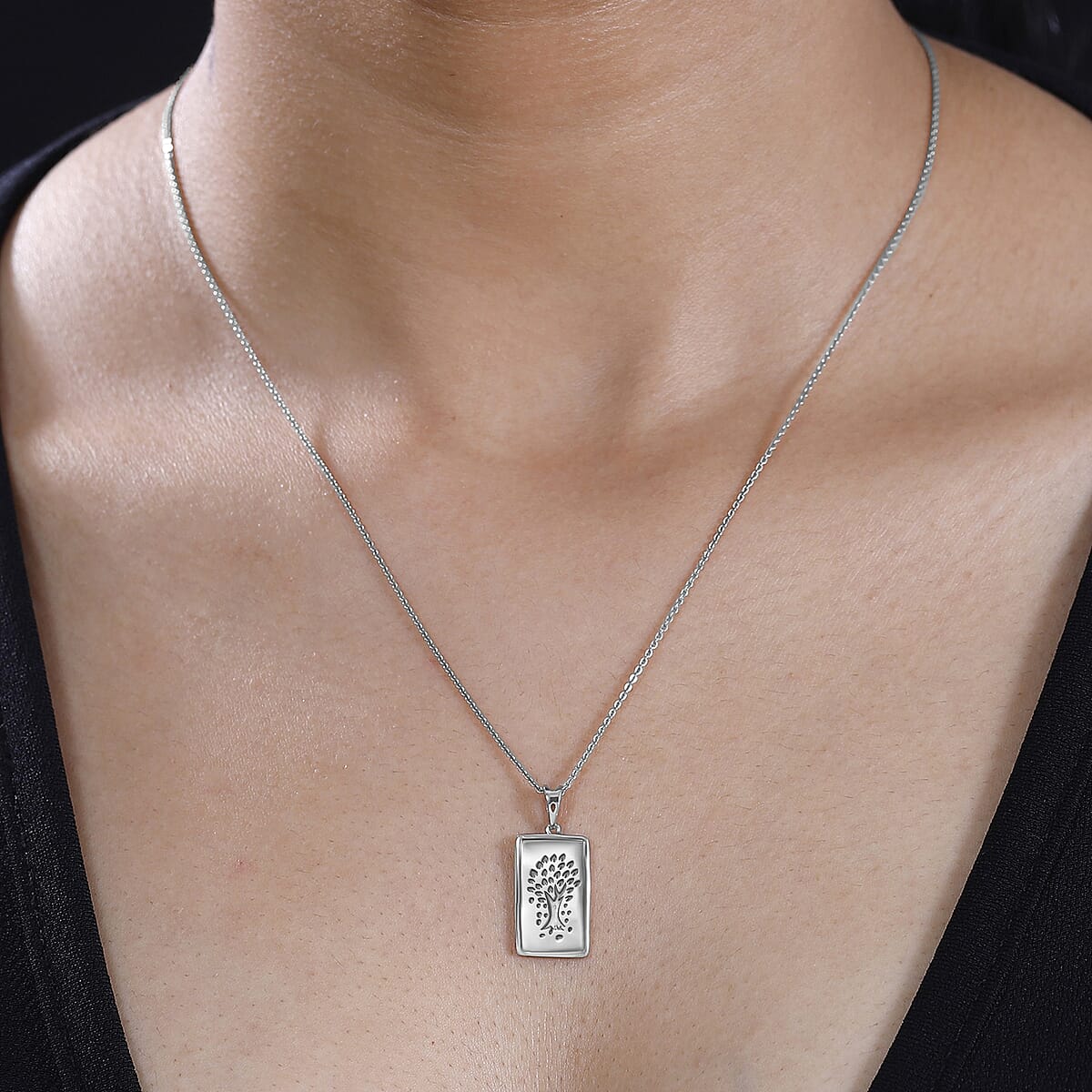 Tree of Life Bar Pendant Necklace in 10K White Gold 2.10 Grams 20 Inches image number 1