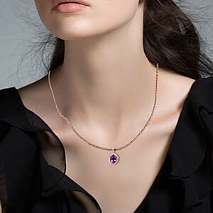 AAA Rose De France Amethyst and White Zircon 6.25 ctw Eternity Swirl Pendant with Necklace 20 Inches in Vermeil Rose Gold Over Sterling Silver