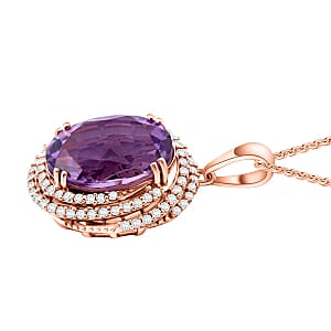 AAA Rose De France Amethyst and White Zircon 6.25 ctw Eternity Swirl Pendant with Necklace 20 Inches in Vermeil Rose Gold Over Sterling Silver