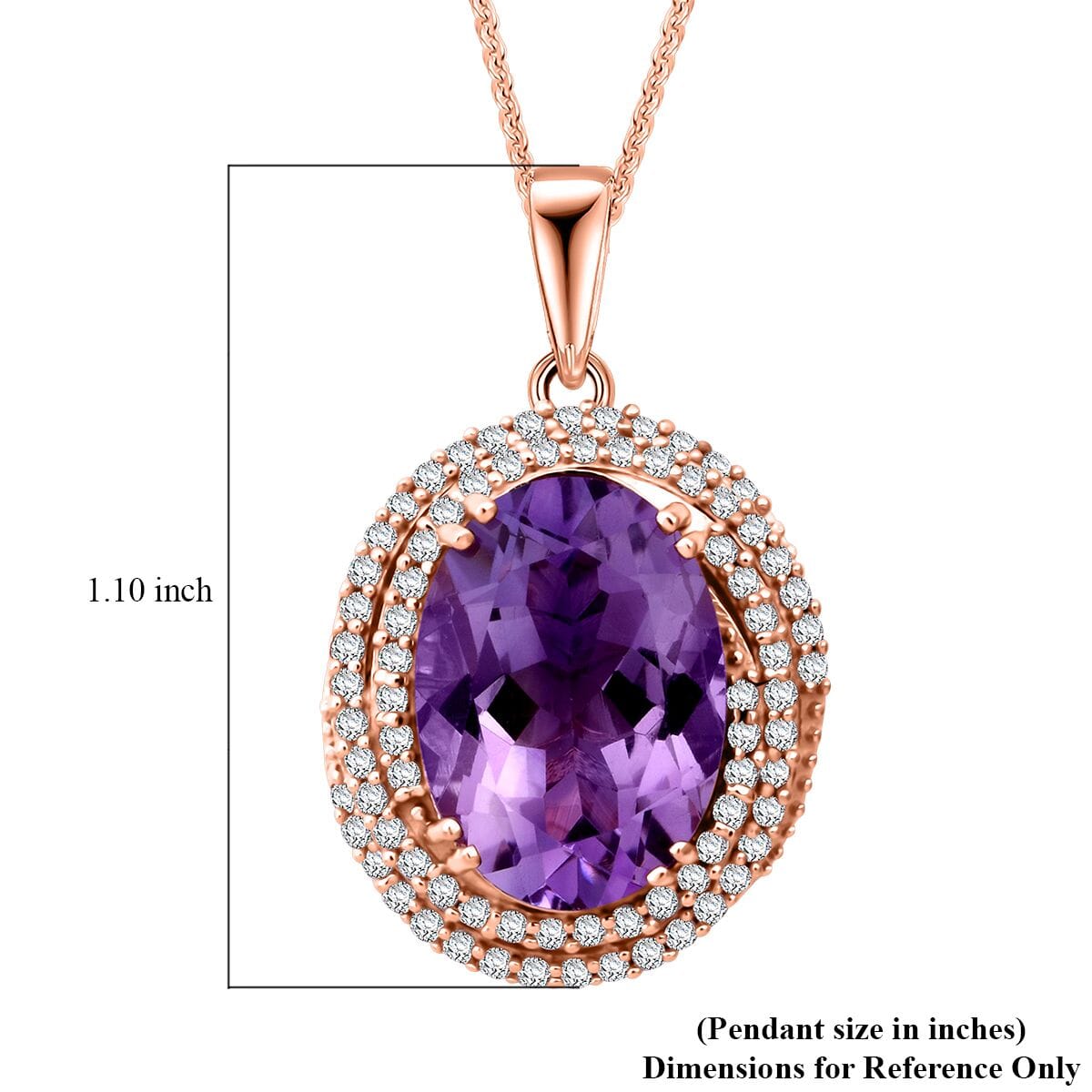 AAA Rose De France Amethyst and White Zircon 6.25 ctw Pendant with Necklace 20 Inches in Vermeil Rose Gold Over Sterling Silver image number 5