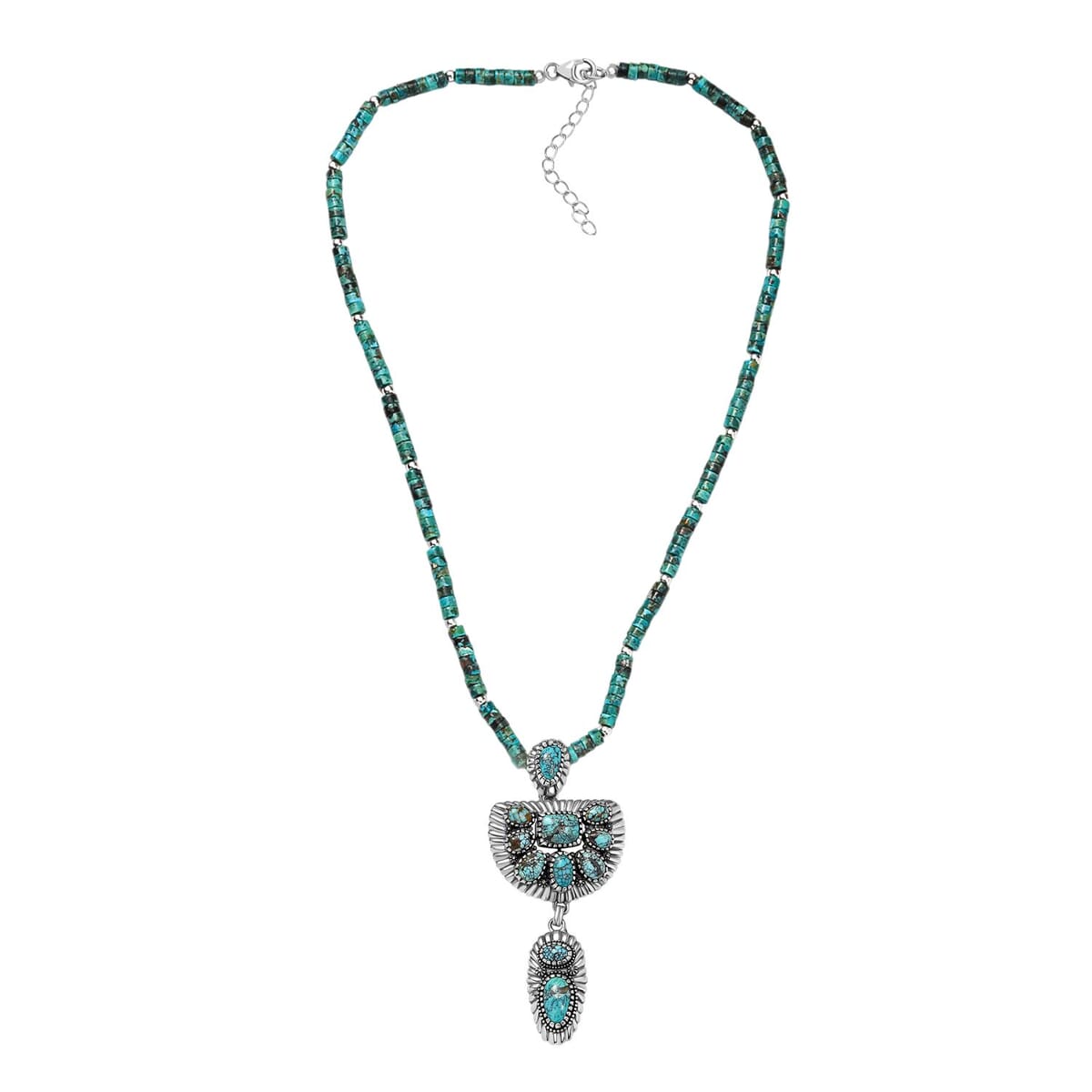 D'Joy Artisan Crafted Premium Blue Moon Turquoise Pendant with Royston Turquoise 60.35 ctw Beaded Necklace in Black Oxidized Sterling Silver 20 Inches image number 3