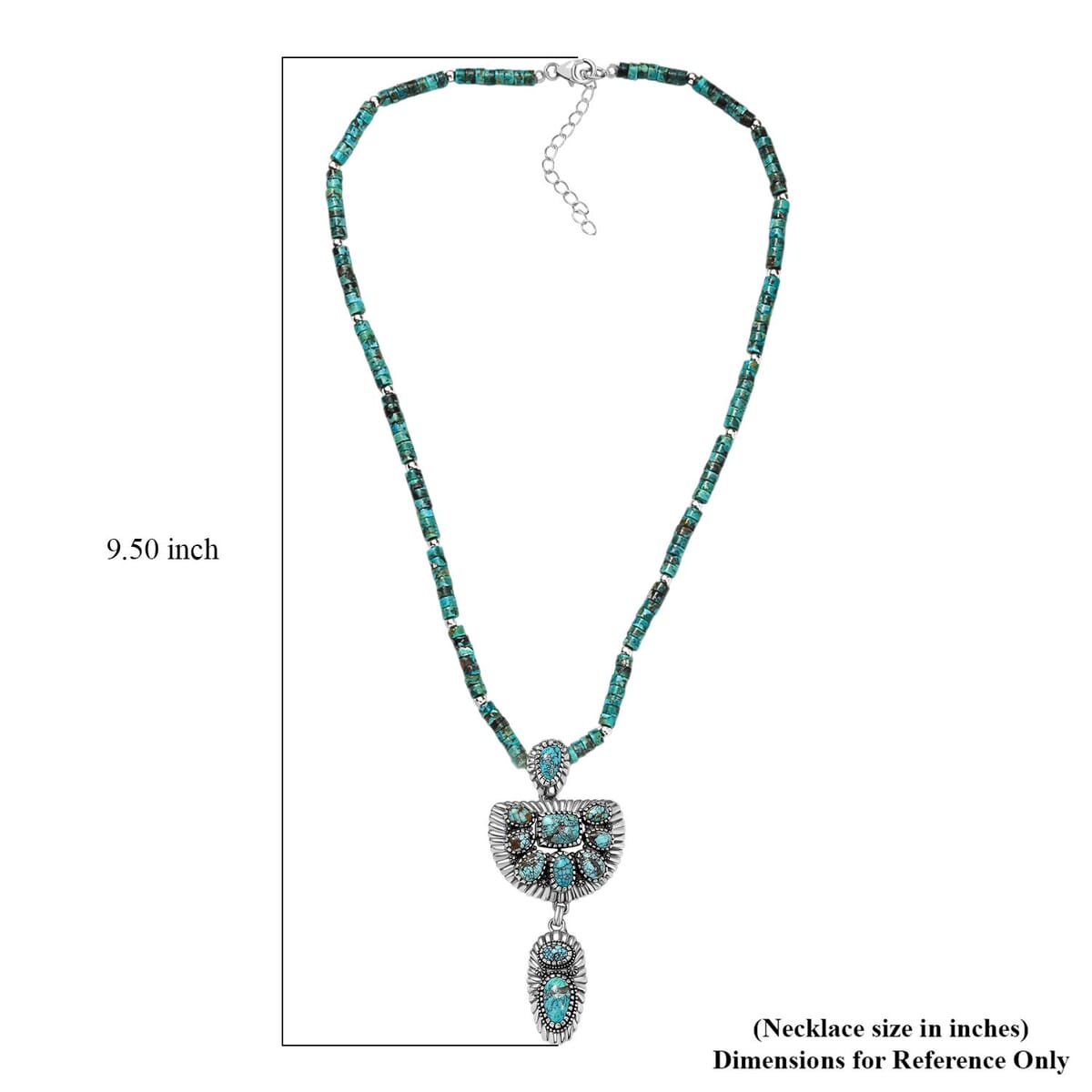 D'Joy Artisan Crafted Premium Blue Moon Turquoise Pendant with Royston Turquoise 60.35 ctw Beaded Necklace in Black Oxidized Sterling Silver 20 Inches image number 5