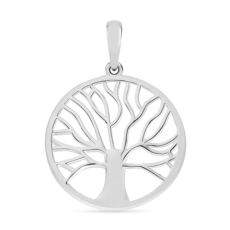 D'Joy Tree of Life Round Pendant Necklace in 10K White Gold 3 Grams 20 Inches