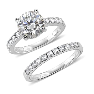 D'Joy Moissanite 3.90 ctw Set of 2 Bridal Ring in Rhodium Over Sterling Silver (Size 5.0)
