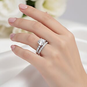 D'Joy Moissanite 3.90 ctw Set of 2 Bridal Ring in Rhodium Over Sterling Silver (Size 6.0)