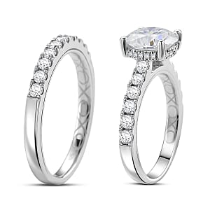 D'Joy Moissanite 3.90 ctw Set of 2 Bridal Ring in Rhodium Over Sterling Silver (Size 6.0)