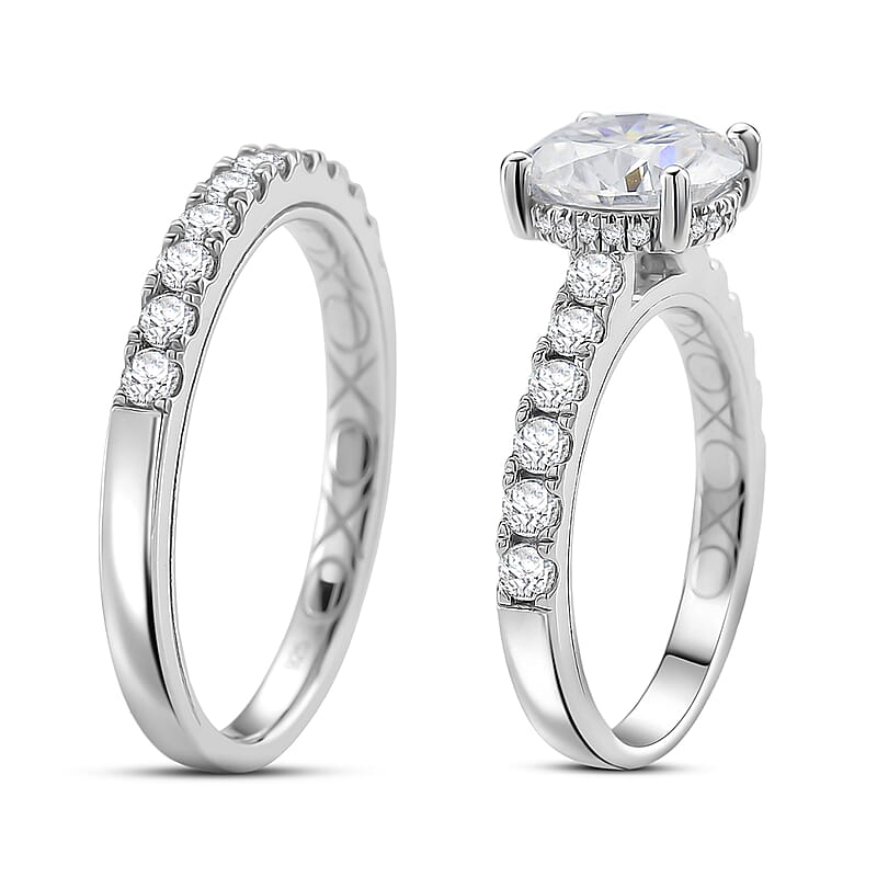 D'Joy Moissanite 3.90 ctw Set of 2 Bridal Ring in Rhodium Over Sterling Silver (Size 8.0)