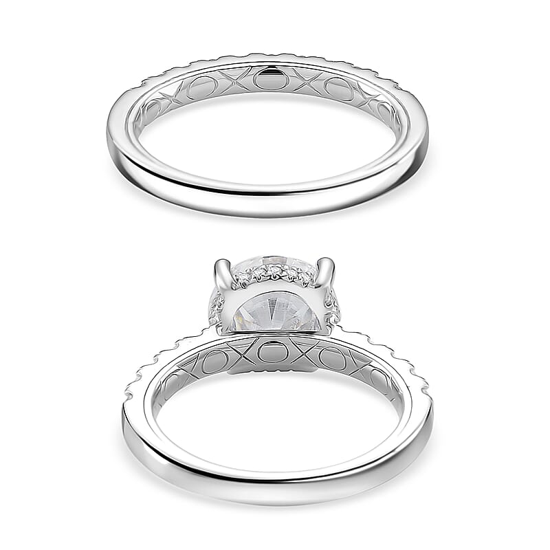 D'Joy Moissanite 3.90 ctw Set of 2 Bridal Ring in Rhodium Over Sterling Silver (Size 8.0)