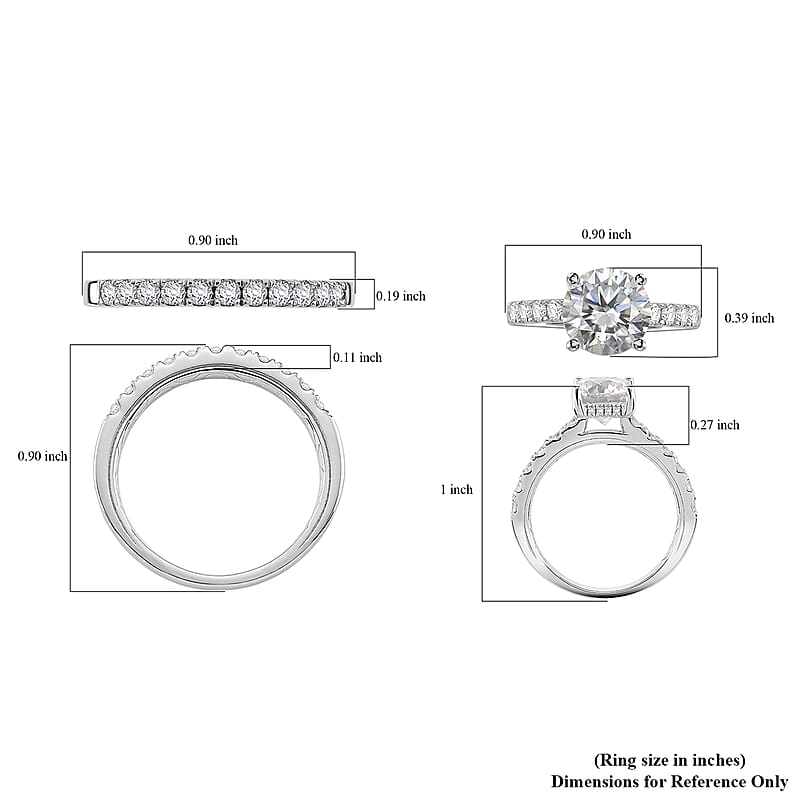 D'Joy Moissanite 3.90 ctw Set of 2 Bridal Ring in Rhodium Over Sterling Silver (Size 8.0)