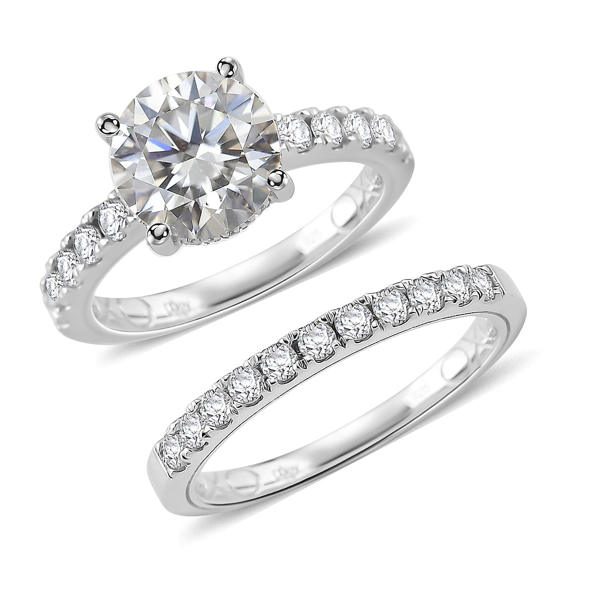 D'Joy Moissanite 3.90 ctw Set of 2 Bridal Ring in Rhodium Over Sterling Silver (Size 9.0)
