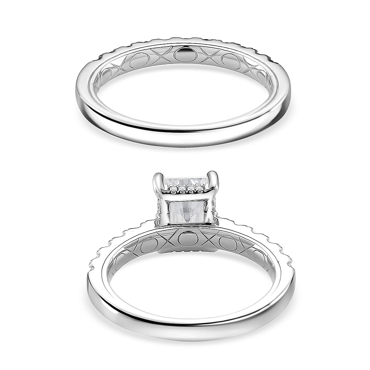 D'Joy Moissanite and Blue Sapphire 3.80 ctw Set of 2 Bridal Ring in Rhodium Over Sterling Silver (Size 7.0)