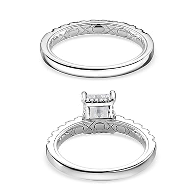 D'Joy Moissanite and Blue Sapphire 3.80 ctw Set of 2 Bridal Ring in Rhodium Over Sterling Silver (Size 7.0)