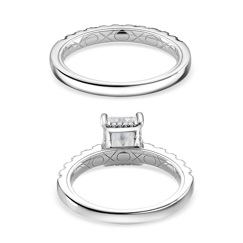 D'Joy Moissanite and Blue Sapphire 3.80 ctw Set of 2 Bridal Ring in Rhodium Over Sterling Silver (Size 8.0)